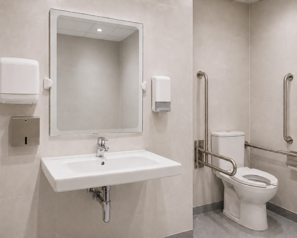 Baño adaptado con espejo minusválidos