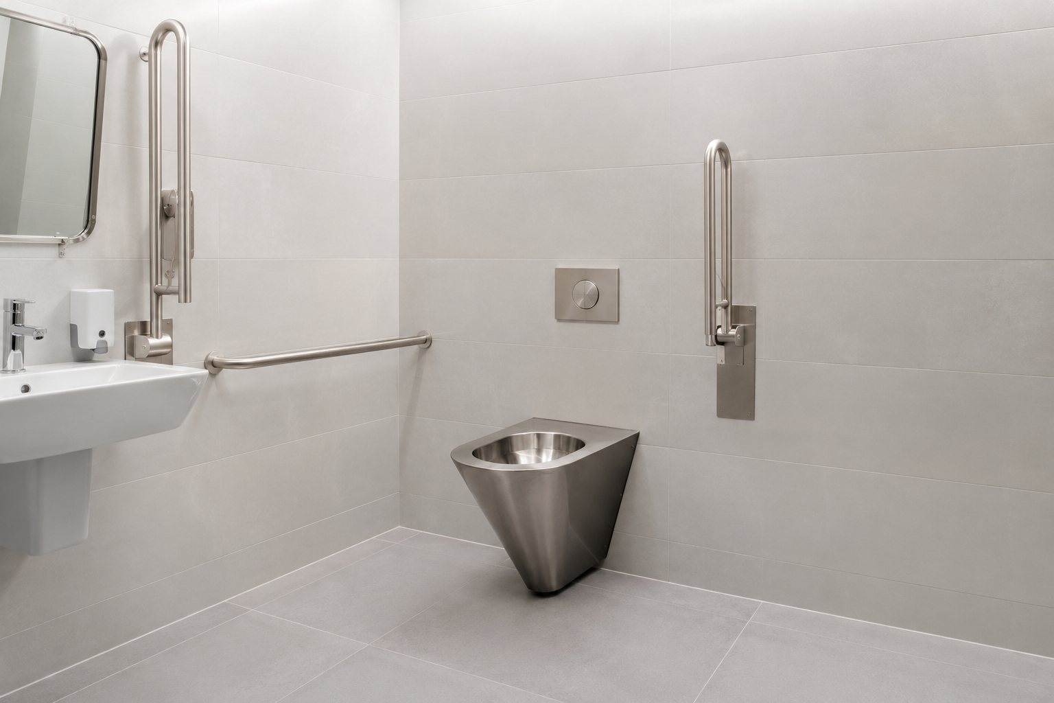 Baño para discapacitados con inodoro de acero inoxidable
